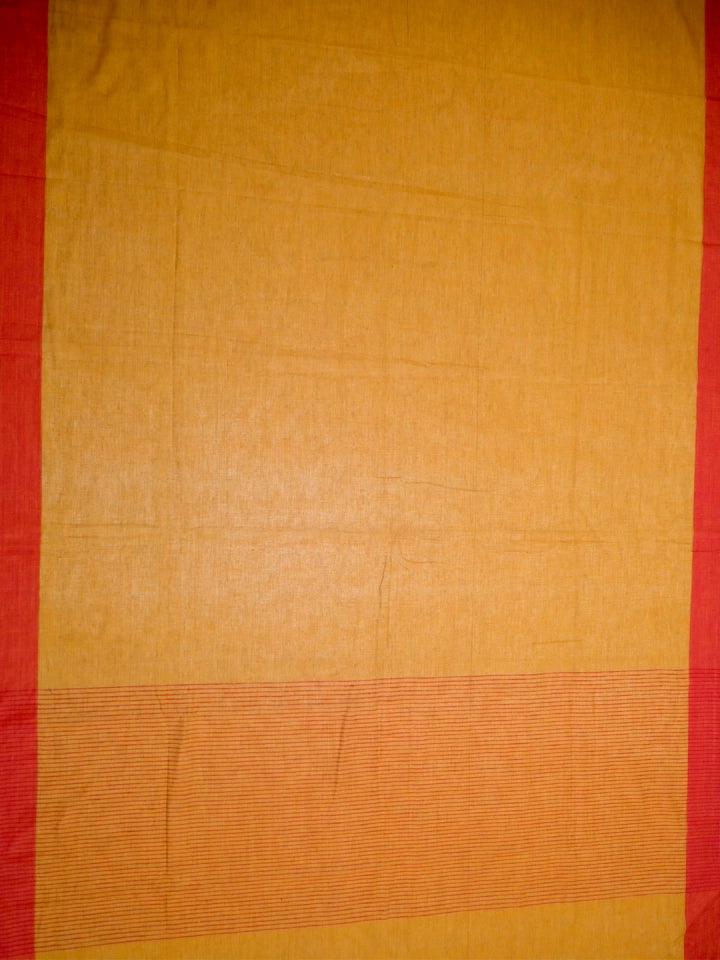 Handwoven Mustard Cotton Saree with Red Border