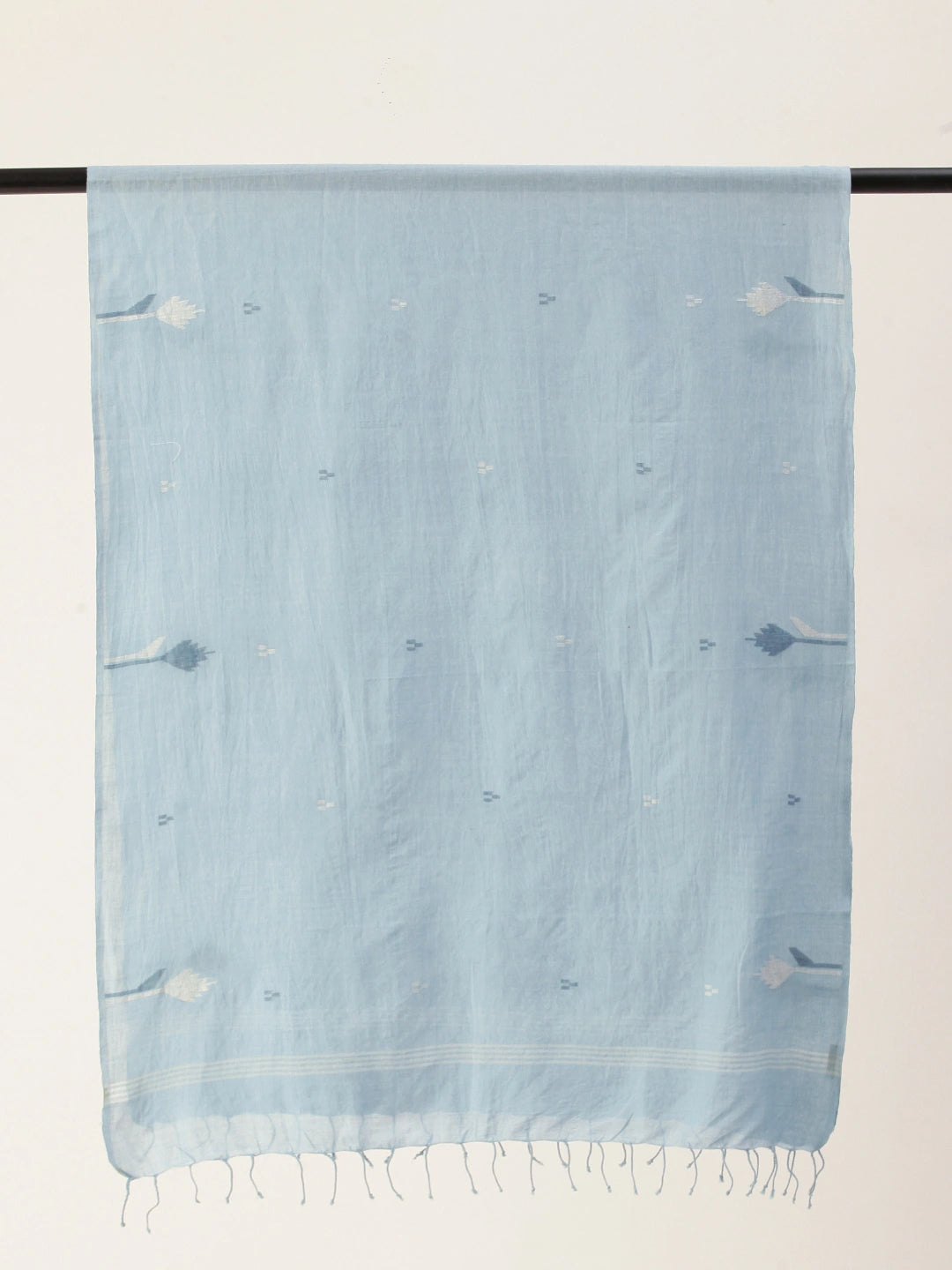 ASVA Blue Handwoven Cotton Scarf with Flower Butta Jamdani Work