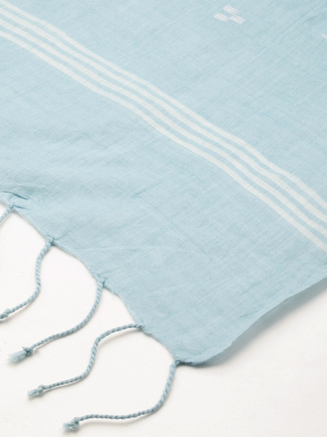 ASVA Blue Handwoven Cotton Scarf with Flower Butta Jamdani Work