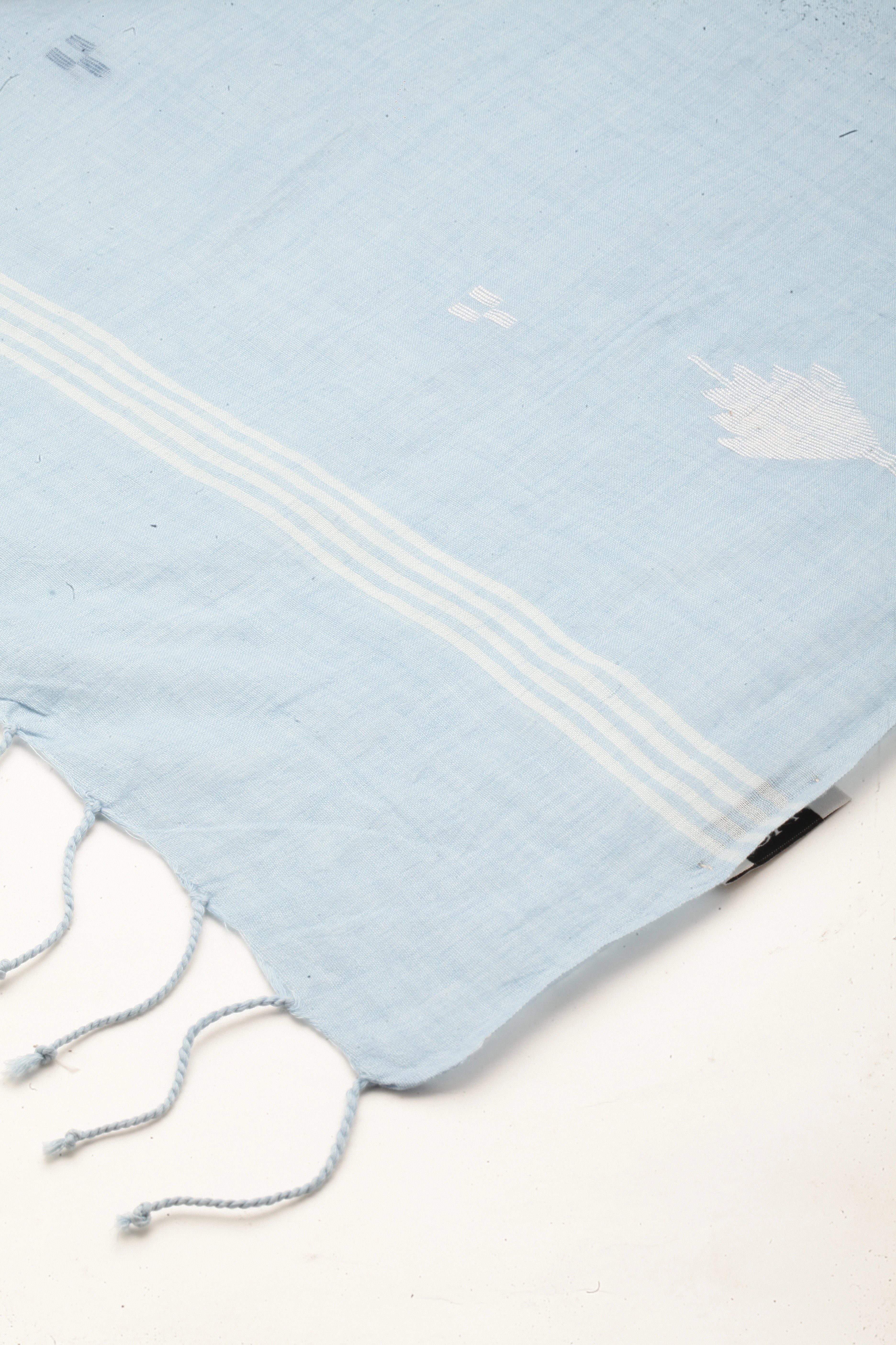 ASVA Blue Handwoven Cotton Scarf with Flower Butta Jamdani Work