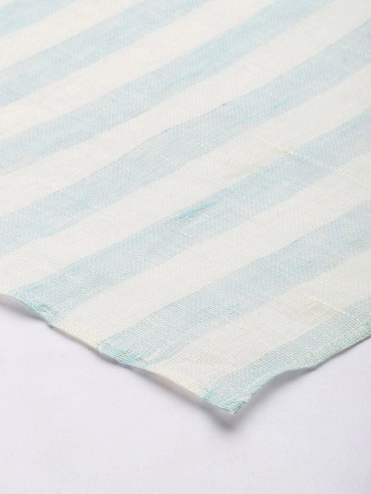 ASVA Blue & White Striped Linen Scarf