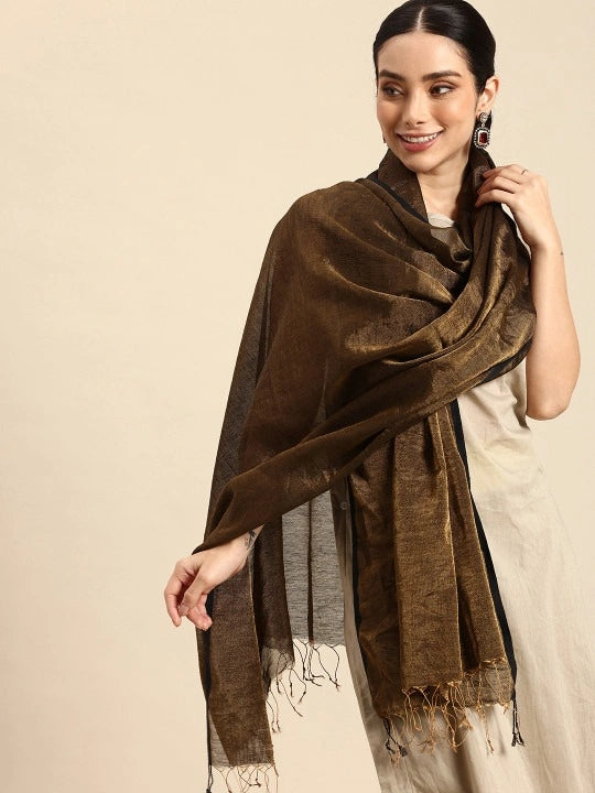 Gold and Black Woven Cotton Tissue Scarf