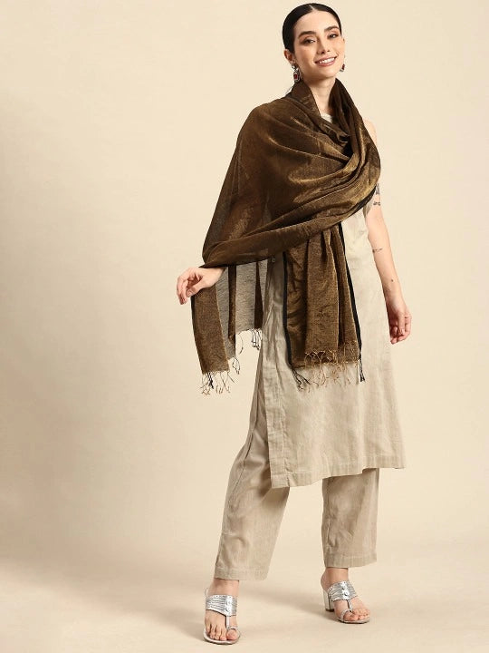 Gold and Black Woven Cotton Tissue Scarf