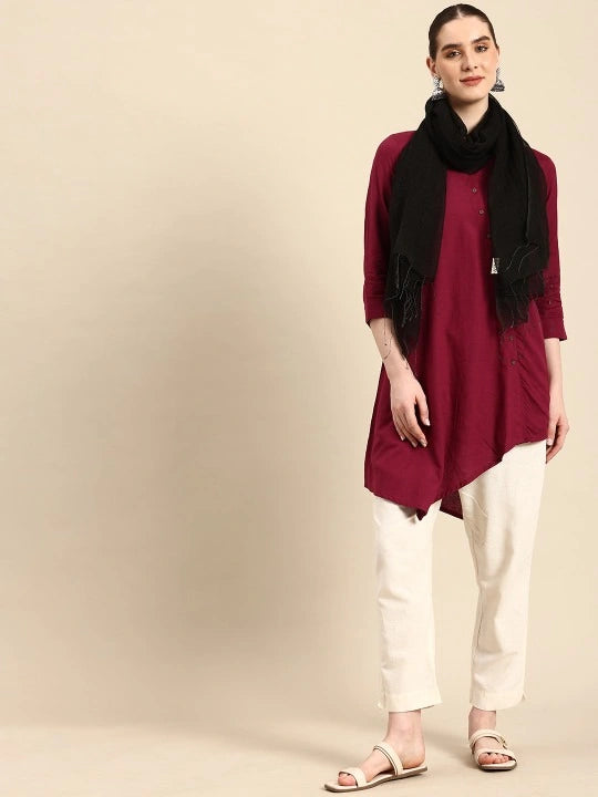 Handwoven Black Silk Woolen Scarf