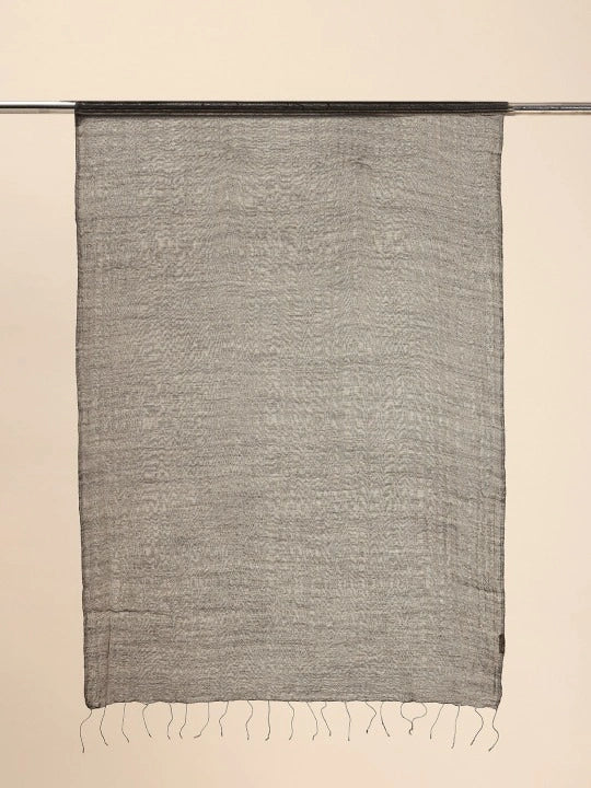 Handwoven Black Silk Woolen Scarf