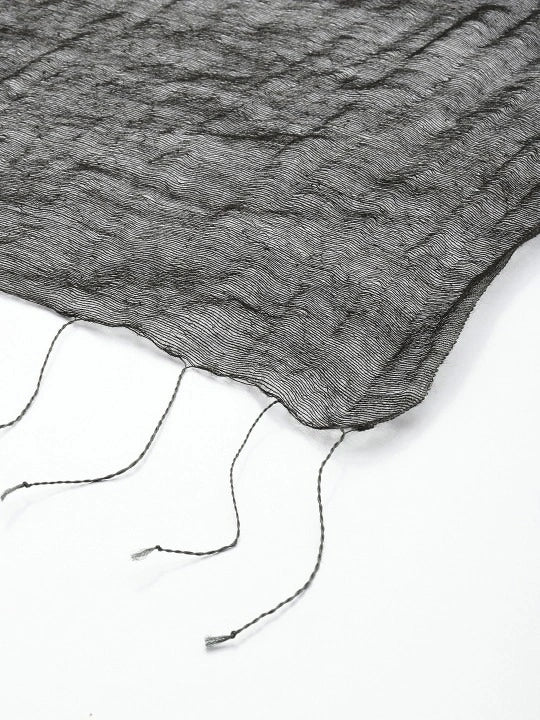 Handwoven Black Silk Woolen Scarf