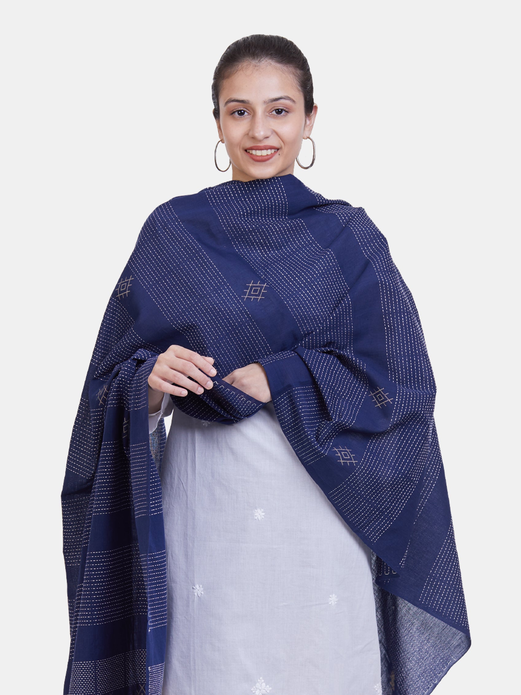 ASVA Handwoven Cotton woven  Scarf for Women | Blue & White