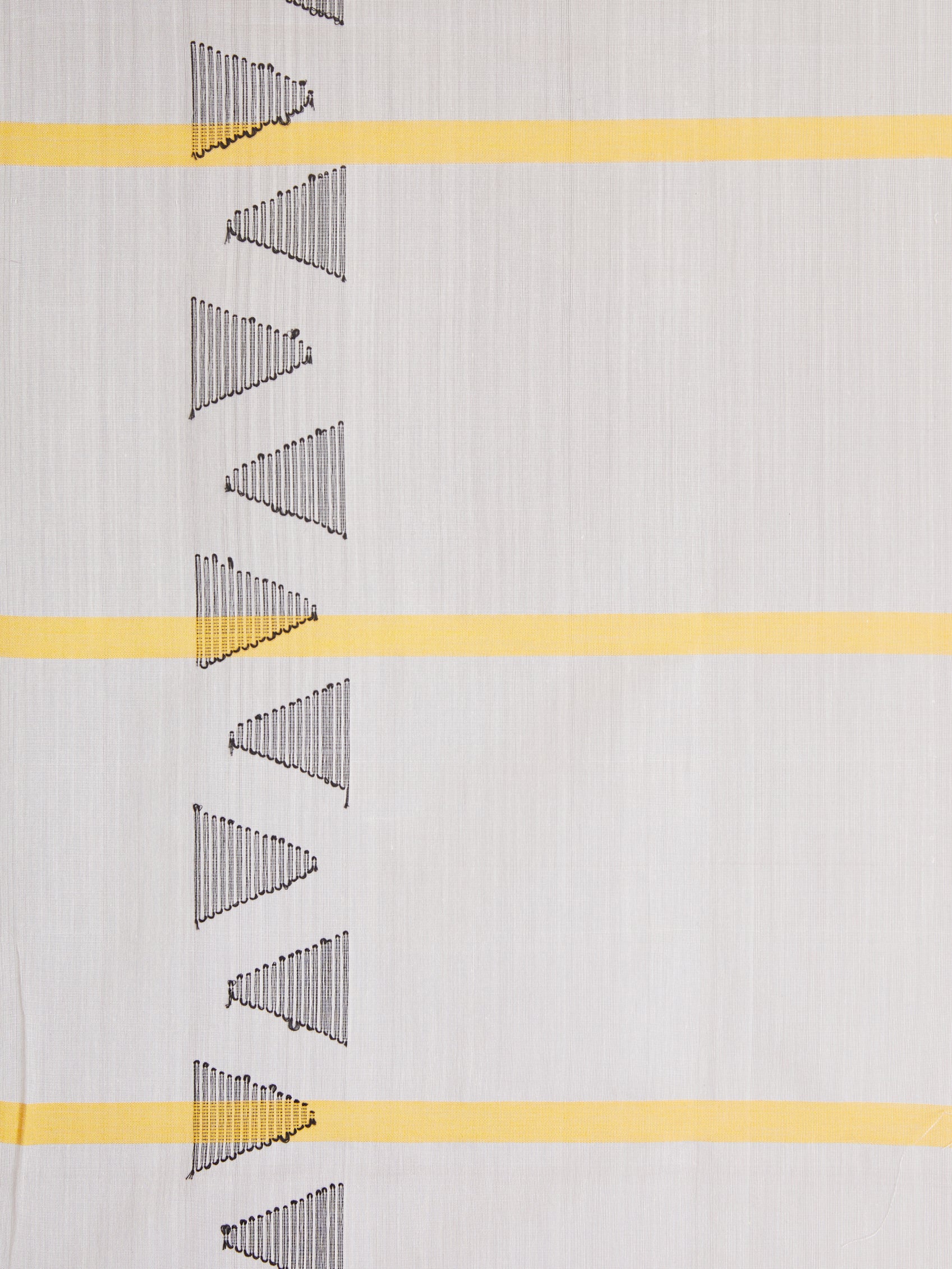 ASVA Handwoven Off-White Chanderi Silk Scarf with Black Jamdani & Yellow Stripe