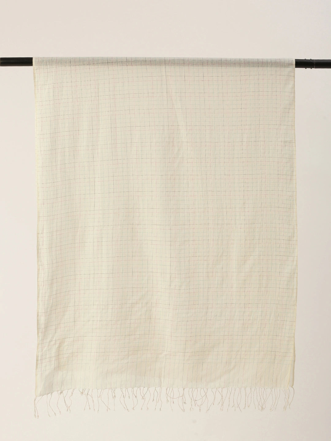 ASVA Handwoven Off-White Organic Cotton Scarf with Multicolor Checks