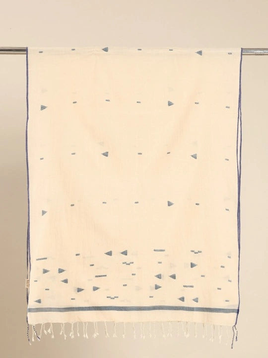 Handwoven Off White Cotton Scarf with jamdani Woven all over