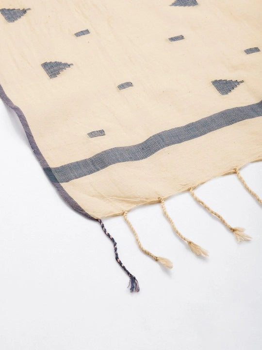 Handwoven Off White Cotton Scarf with jamdani Woven all over