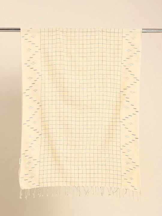 Handwoven Scarf with checks in the centre and design on the border