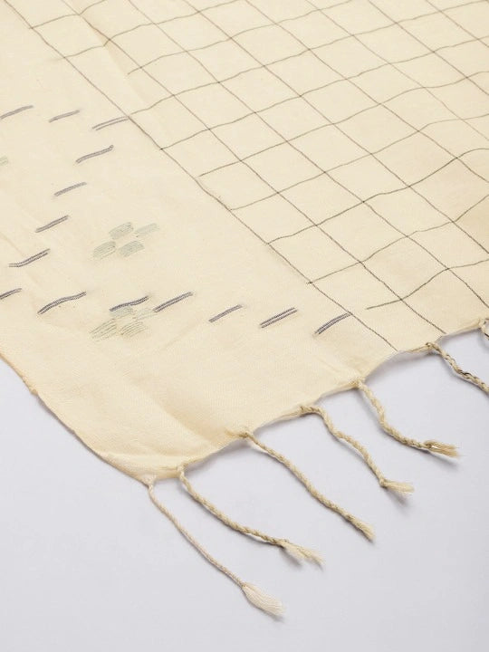 Handwoven Scarf with checks in the centre and design on the border