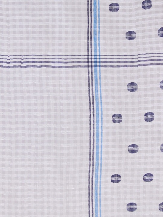 ASVA Handwoven Silk Cotton White Checkered Scarf with Artistic Blue Circle Motif