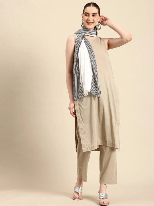 Handwoven White Cotton Scarf with Black Stripes on Both Sides