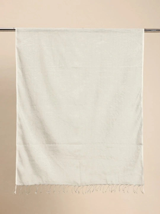 Handwoven White Cotton with Silver Zari Dupatta and White Selvedge