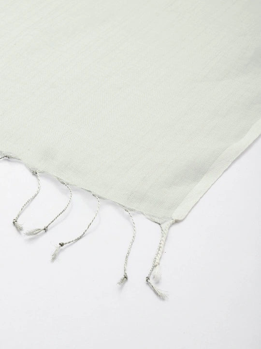 Handwoven White Cotton with Silver Zari Dupatta and White Selvedge