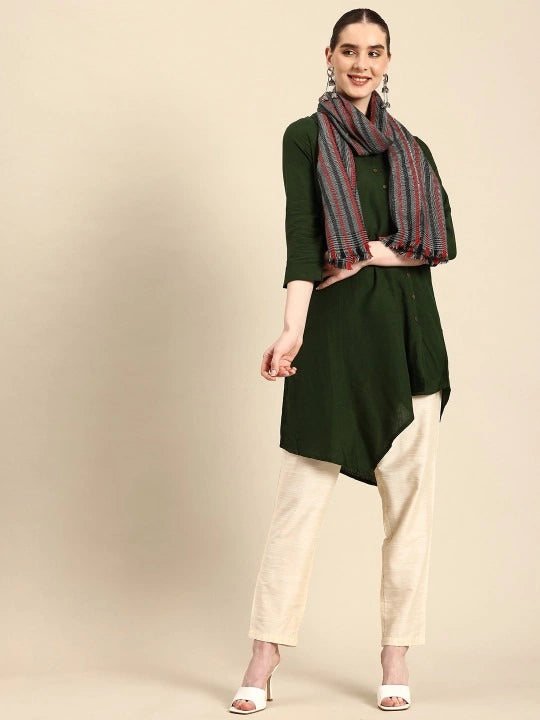 Pure Wool Black, Grey & Red Striped Scarf