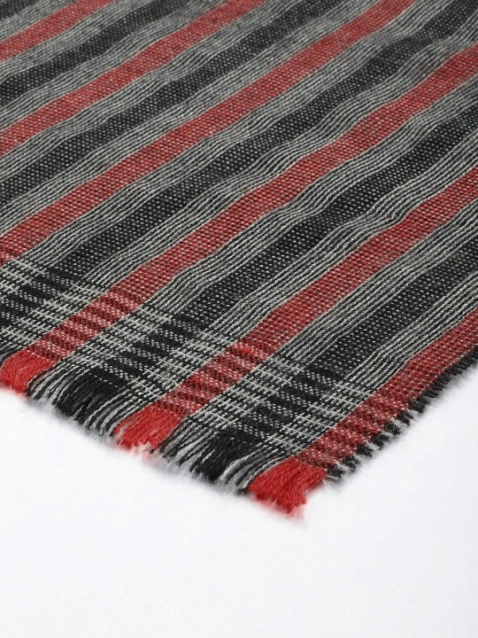 Pure Wool Black, Grey & Red Striped Scarf