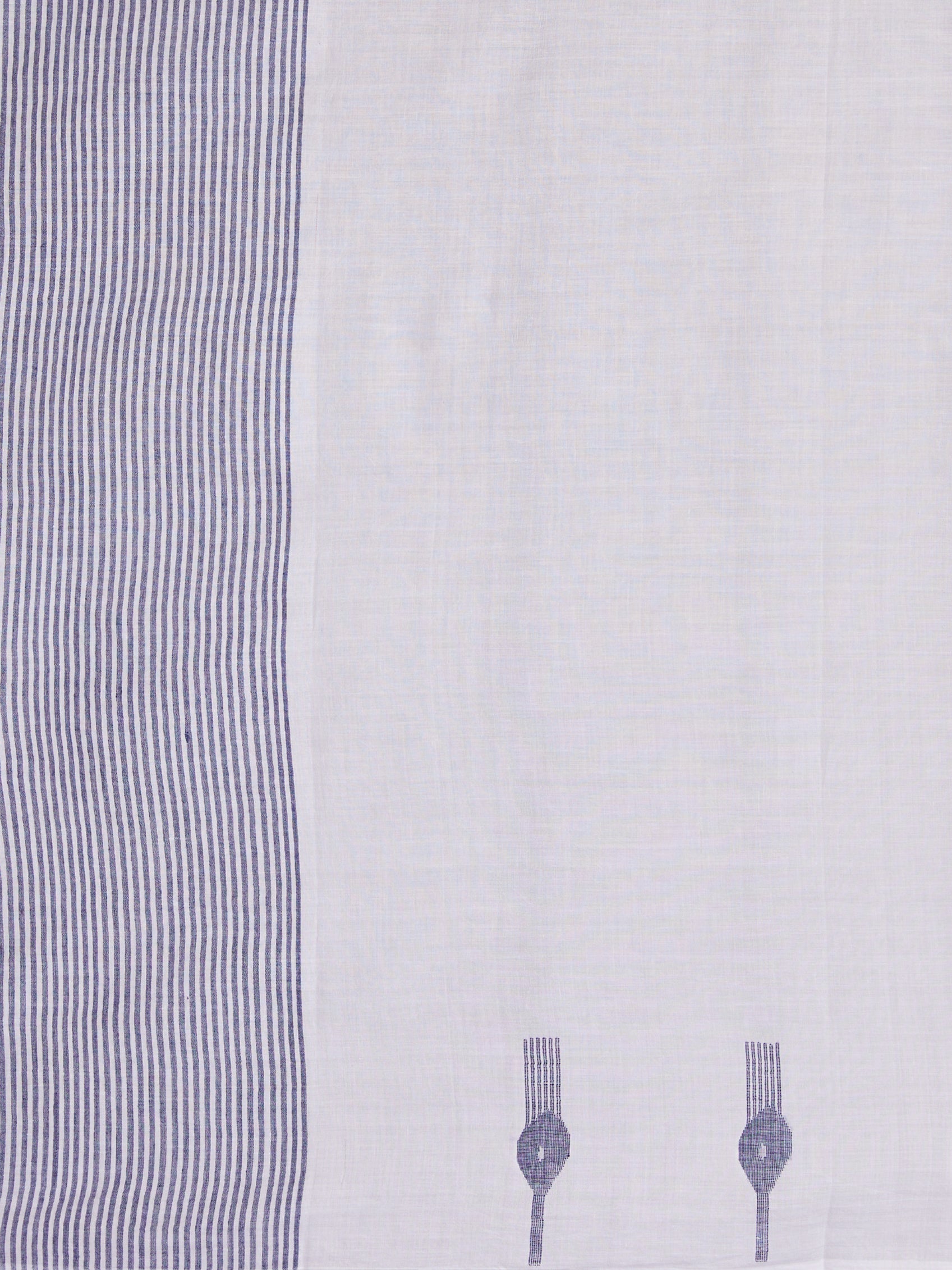 ASVA Handwoven cotton scarf in white with blue stripes and woven design