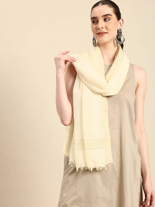 Off-White Wool Scarf with Zari Border and Selvedge