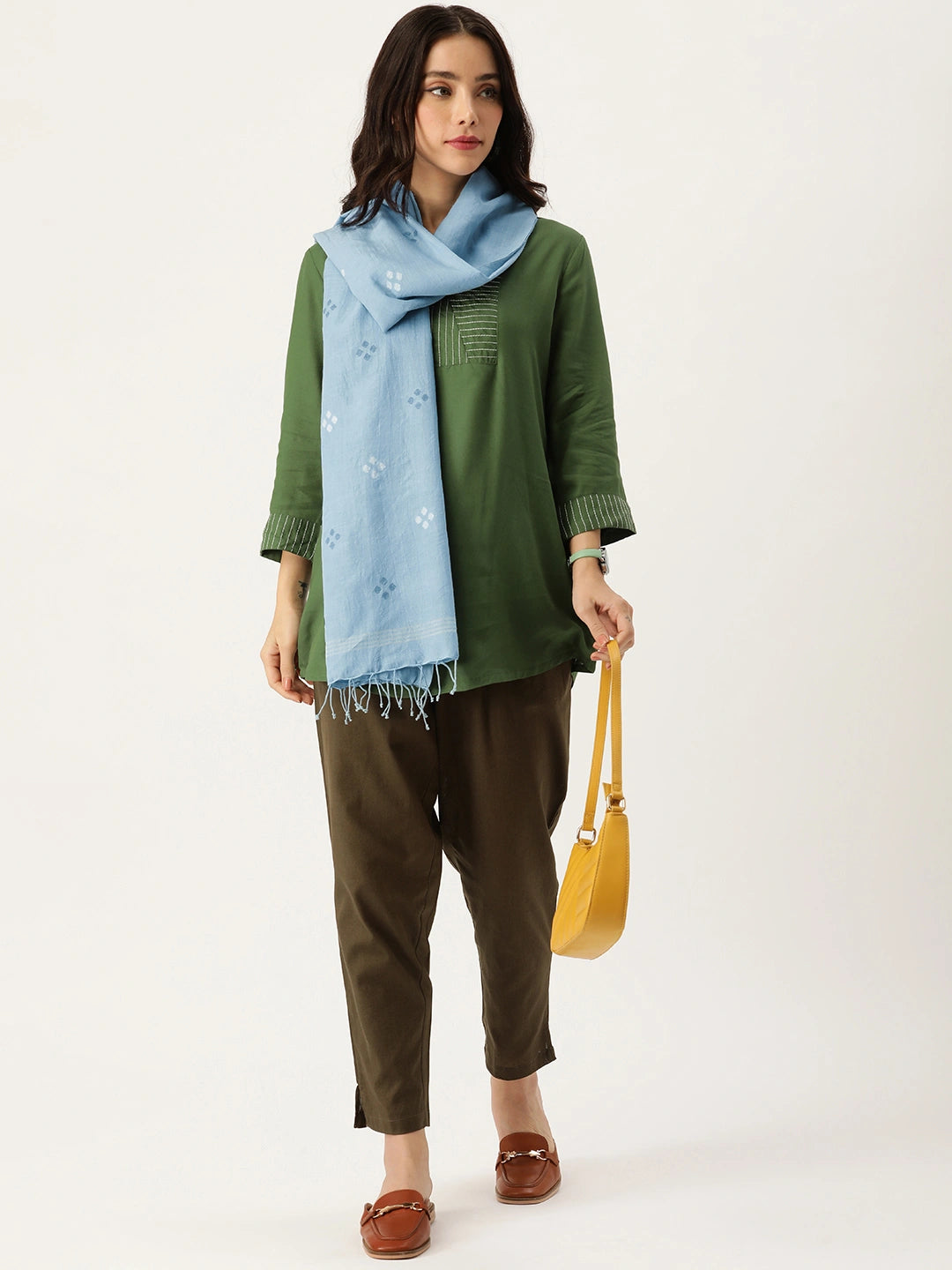 ASVA Women's Blue Cotton Scarf with Jamdani Butta Work