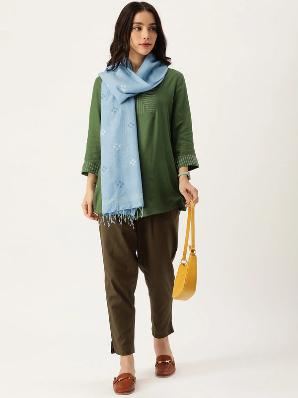 Women's Blue Cotton Scarf with Jamdani Butta Work