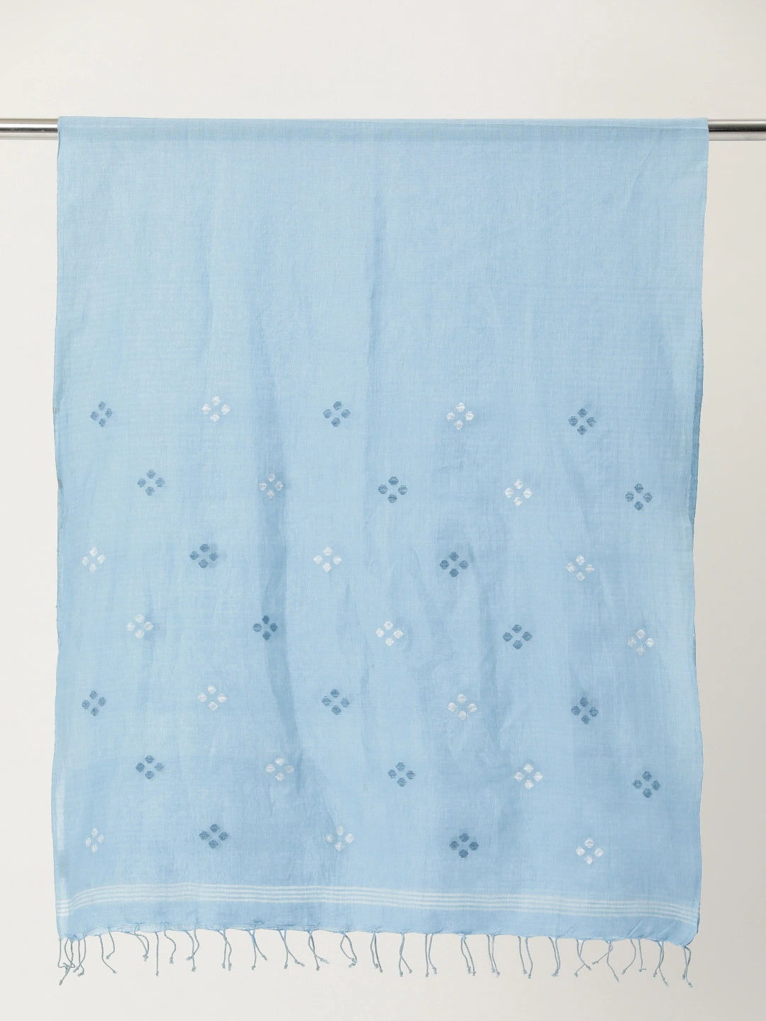 ASVA Women's Blue Cotton Scarf with Jamdani Butta Work