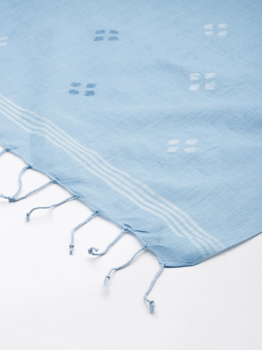 ASVA Women's Blue Cotton Scarf with Jamdani Butta Work