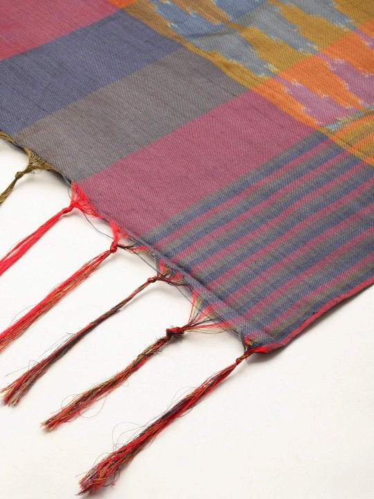 Women's Mustard Silk Scarf with Double Ikat & Tassels