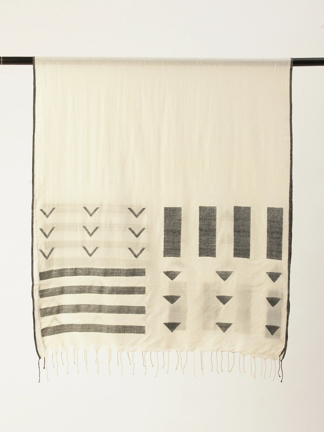 ASVA Women's Off-White Pure Cotton Scarf with Black Jamdani Work