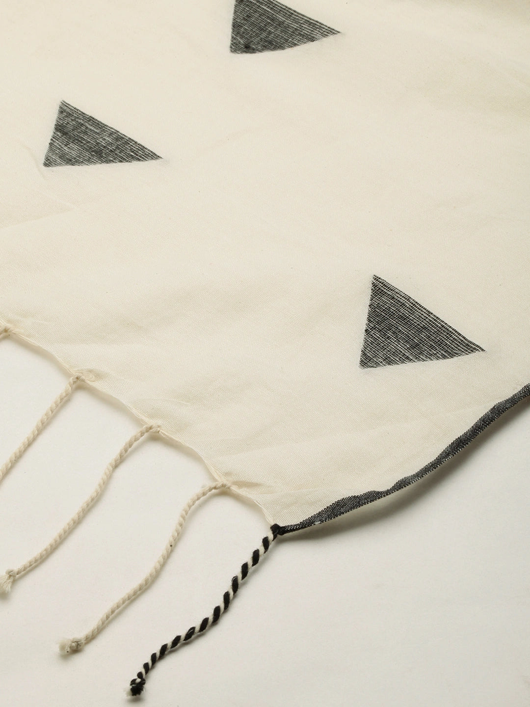ASVA Women's Off-White Pure Cotton Scarf with Black Jamdani Work