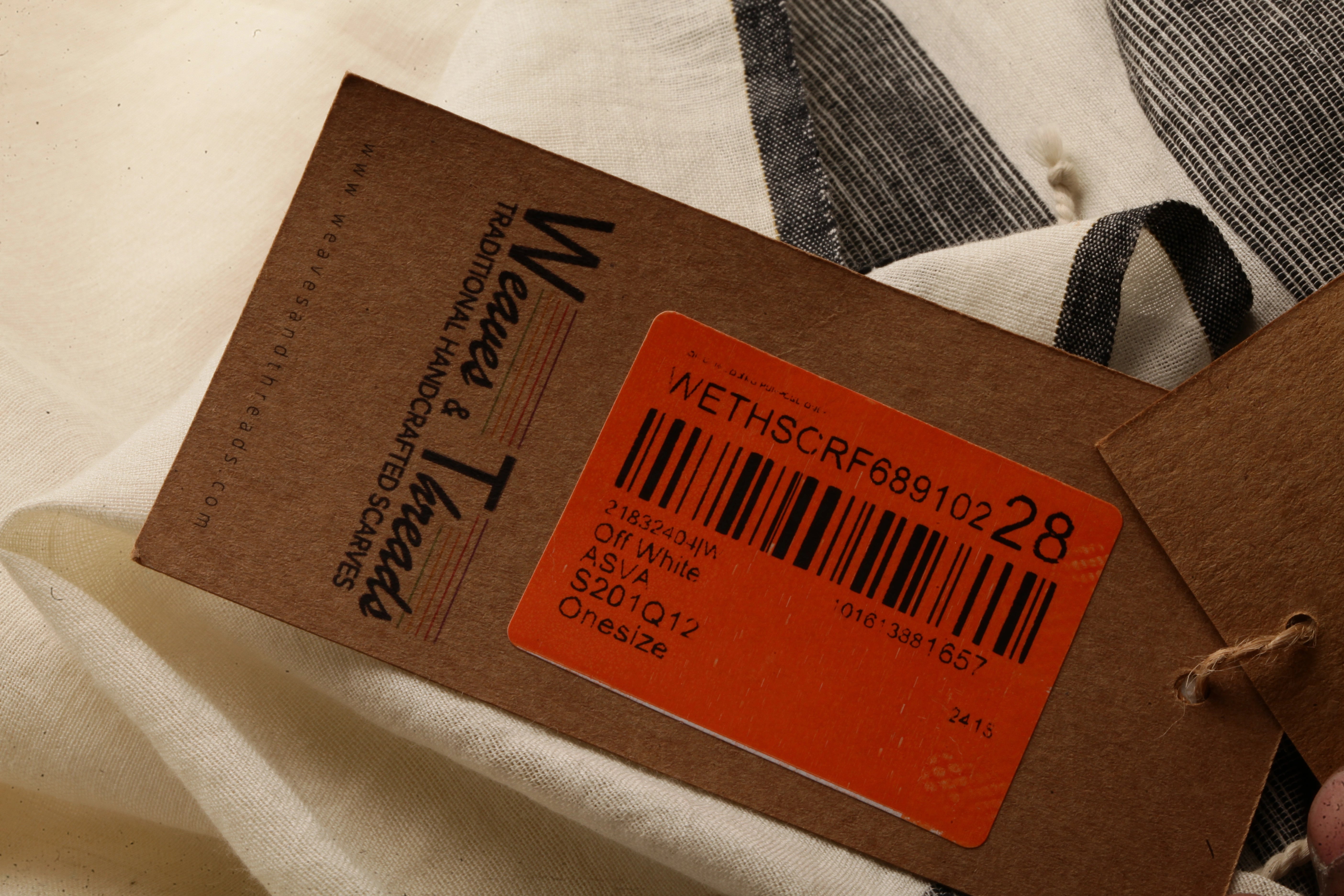 ASVA Women's Off-White Pure Cotton Scarf with Black Jamdani Work