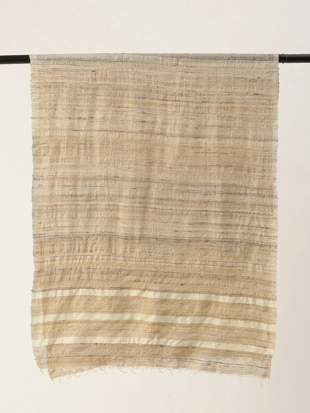 ASVA Women's Tussar Silk Scarf with White Stripes and Tassels