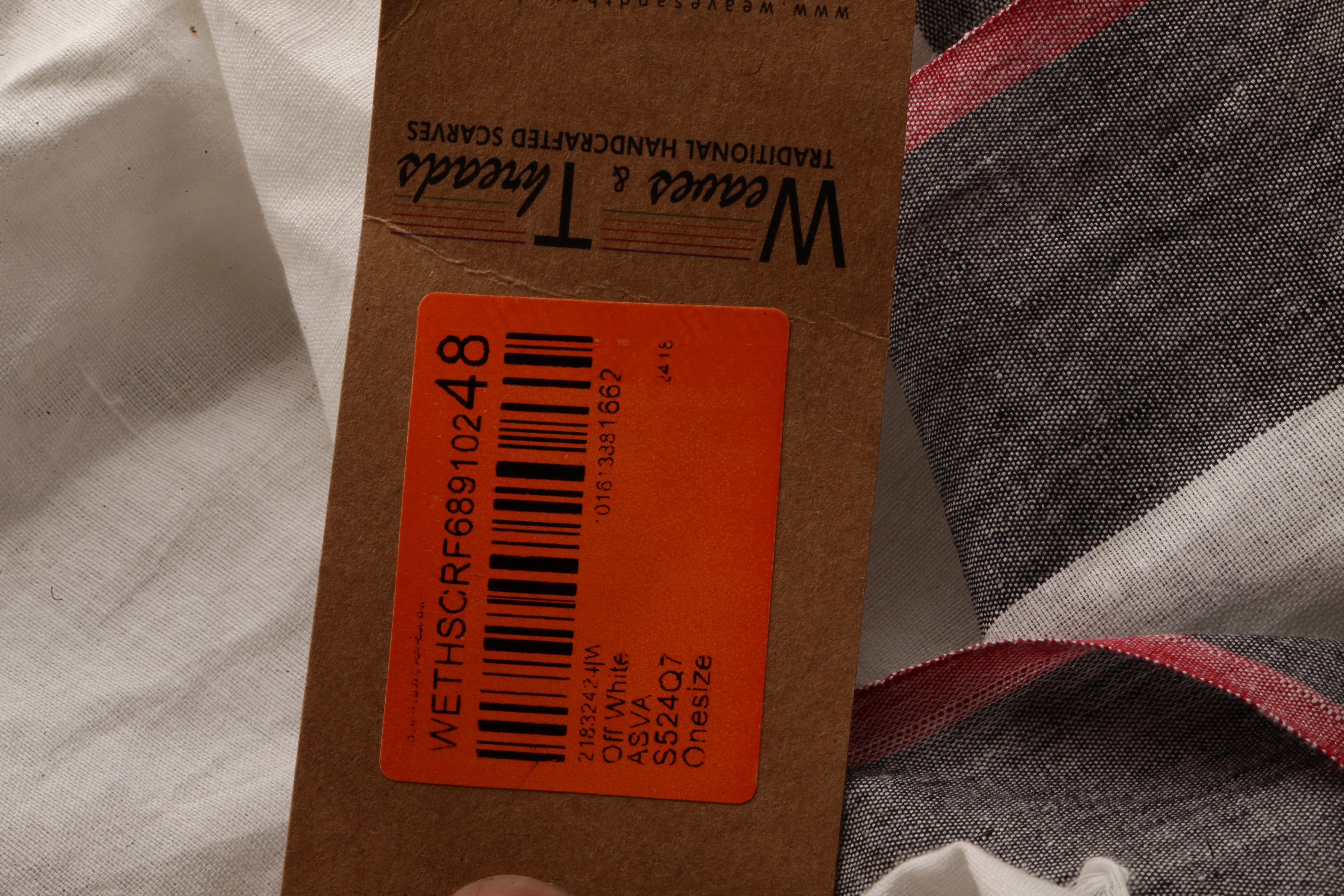 ASVA Women's White Handwoven Cotton Scarf with Grey and Maroon Border