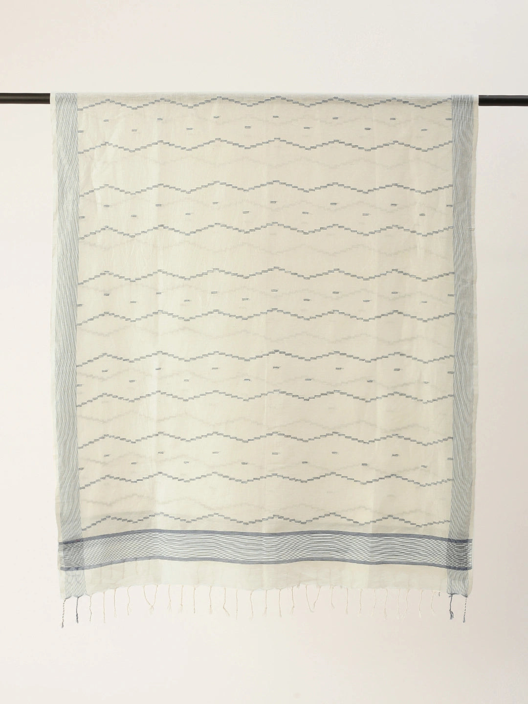 ASVA Women's White Khadi Cotton Dupatta with Blue Weaving Work