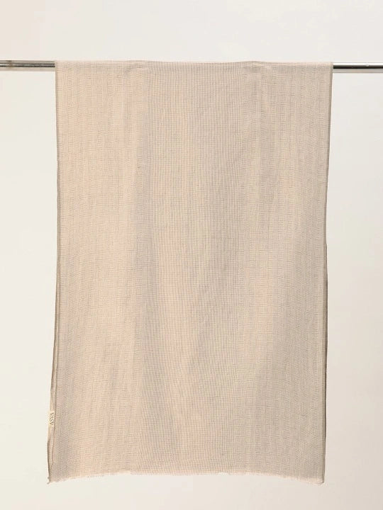 Women's White & Brown Small Checks Cotton Scarf with Frayed Edges