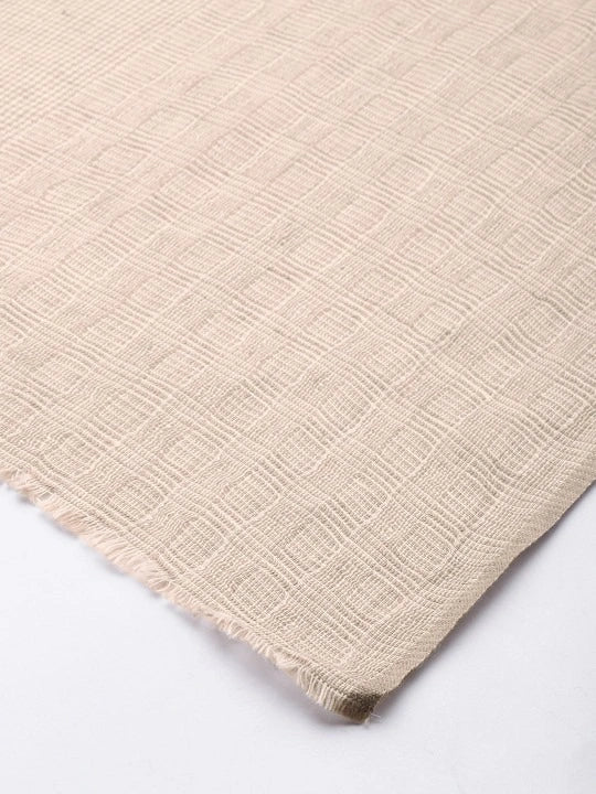 Women's White & Brown Small Checks Cotton Scarf with Frayed Edges