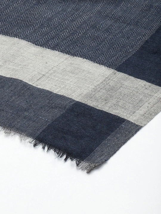 Wool and Silk Navy Blue & Gray Scarf
