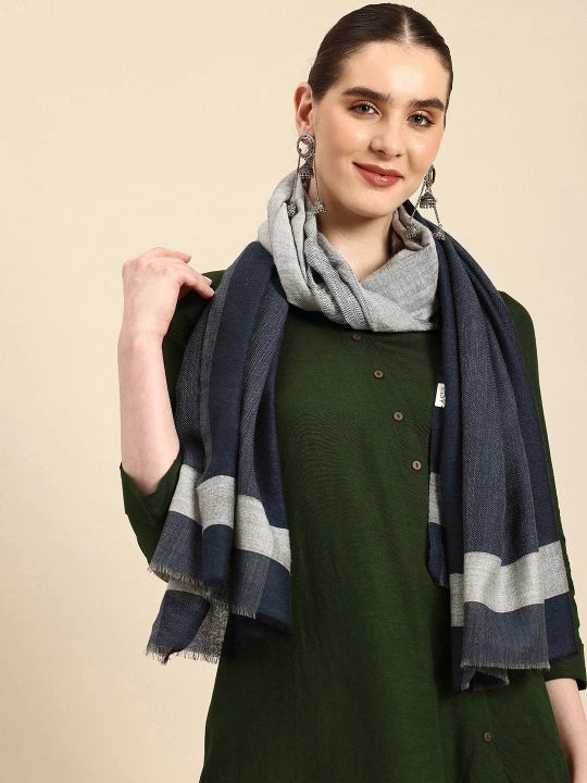 Wool and Silk Navy Blue & Gray Scarf