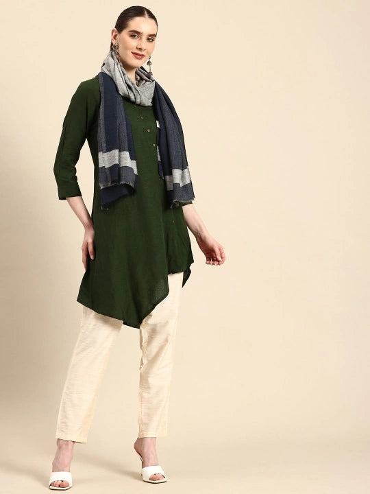 Wool and Silk Navy Blue & Gray Scarf