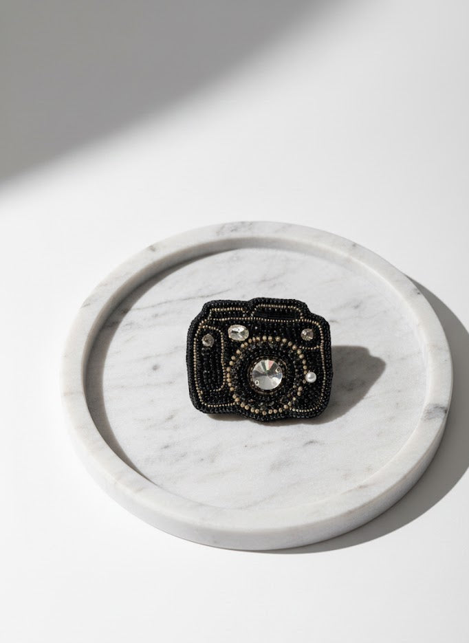 Vintage Camera Beaded Brooch