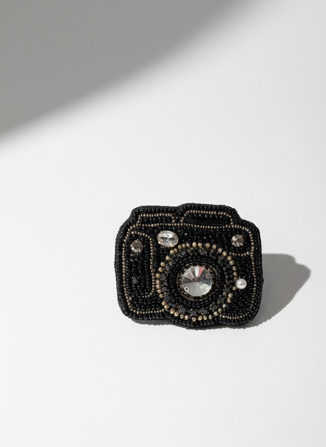 Vintage Camera Beaded Brooch