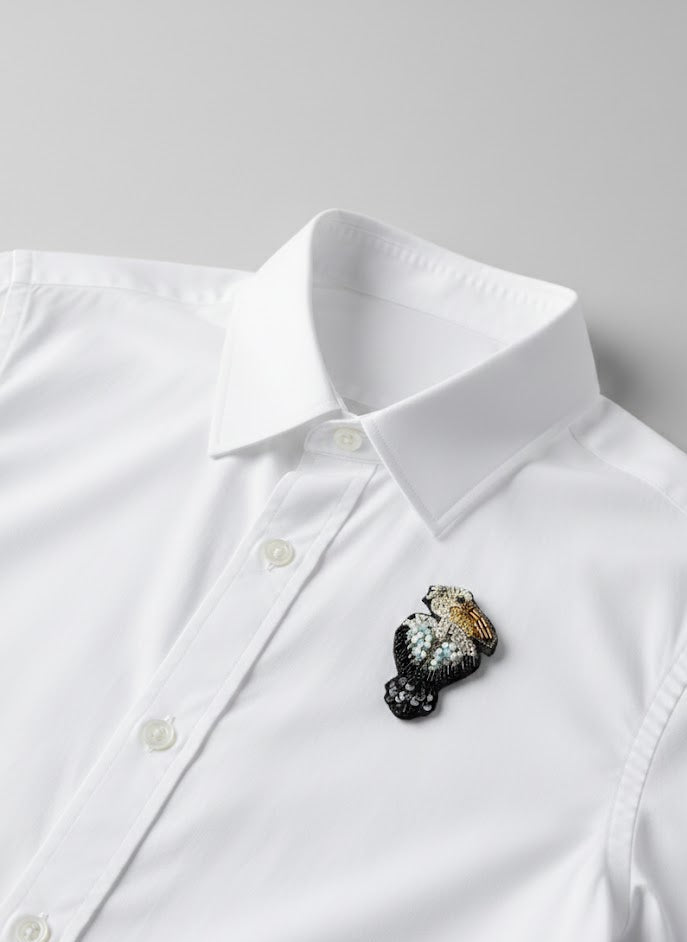 Hand-Embroidered Kingfisher Brooch