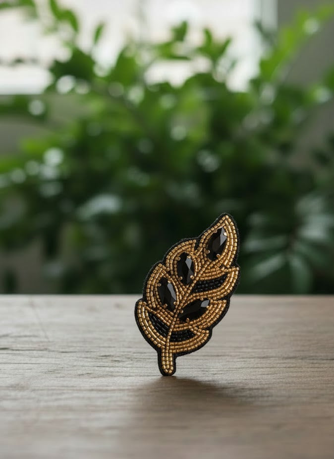Hand-Embroidered Leaf Brooch