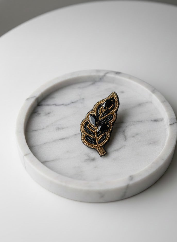 Hand-Embroidered Leaf Brooch