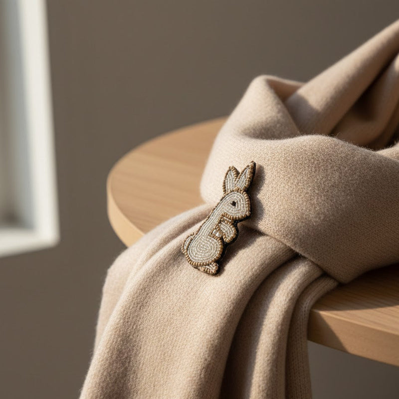 Hand-Embroidered Rabbit Brooch