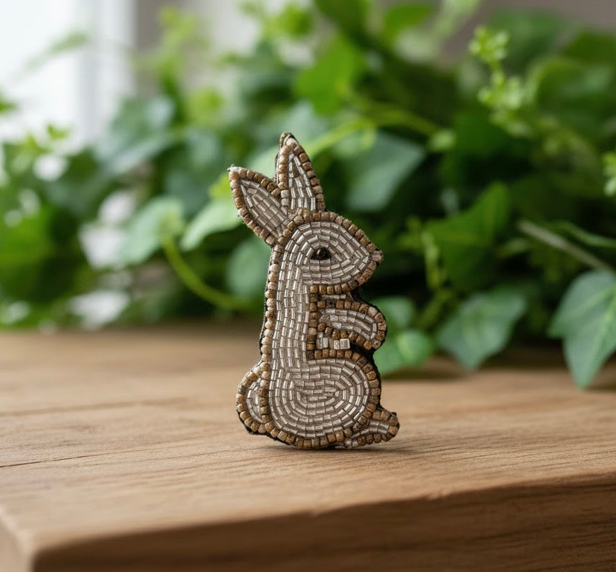 Hand-Embroidered Rabbit Brooch