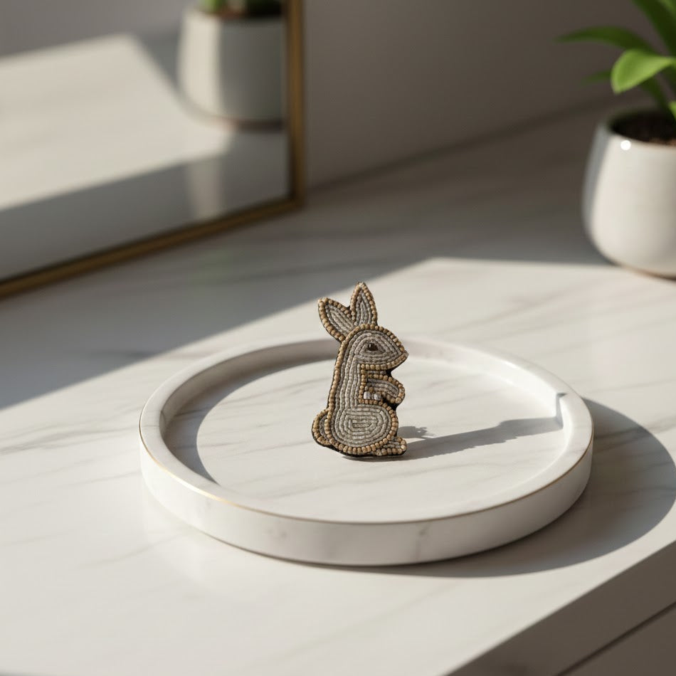 Hand-Embroidered Rabbit Brooch