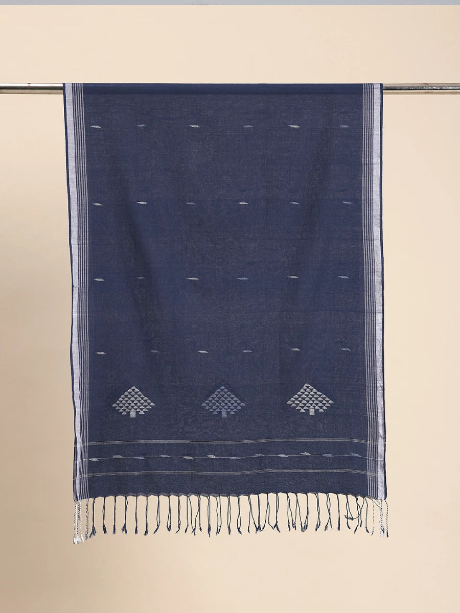 Handwoven Blue Cotton Scarf with Jamdani Woven